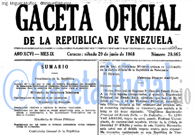 Gaceta Oficial 28665 del 29 Junio 1968