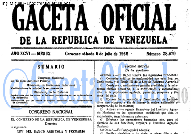 Gaceta Oficial 28670 del 6 Julio 1968