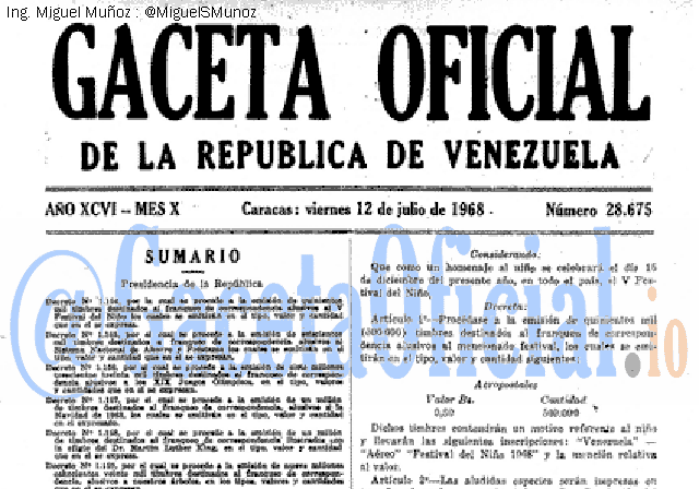Gaceta Oficial 28675 del 12 Julio 1968