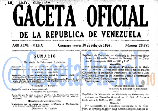 Gaceta Oficial 28680 del 18 Julio 1968
