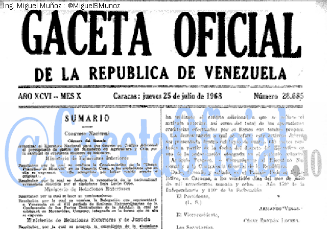 Gaceta Oficial 28685 del 25 Julio 1968