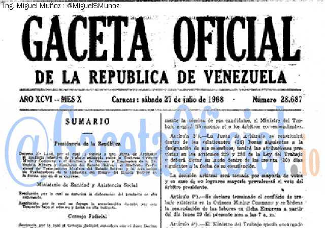 Gaceta Oficial 28687 del 27 Julio 1968