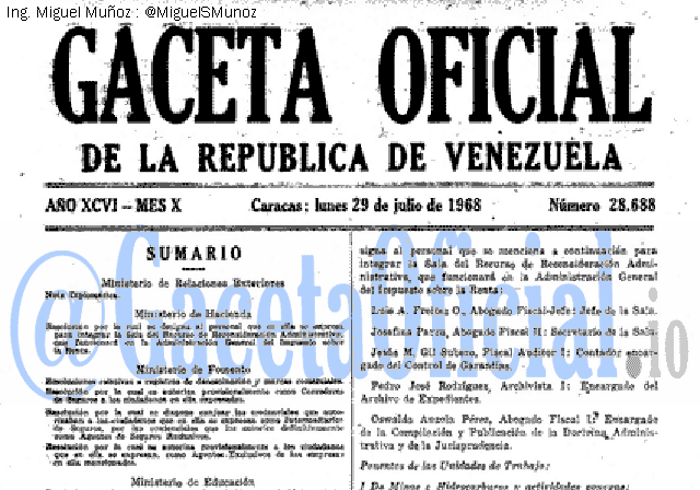 Gaceta Oficial 28688 del 29 Julio 1968