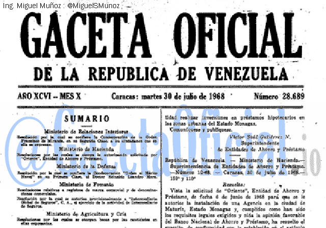 Gaceta Oficial 28689 del 30 Julio 1968