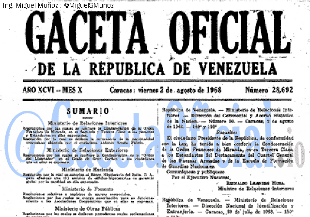 Gaceta Oficial 28692 del 2 Agosto 1968