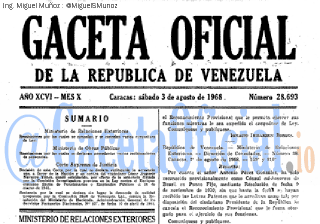 Gaceta Oficial 28693 del 3 Agosto 1968