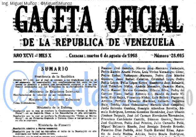 Gaceta Oficial 28695 del 6 Agosto 1968
