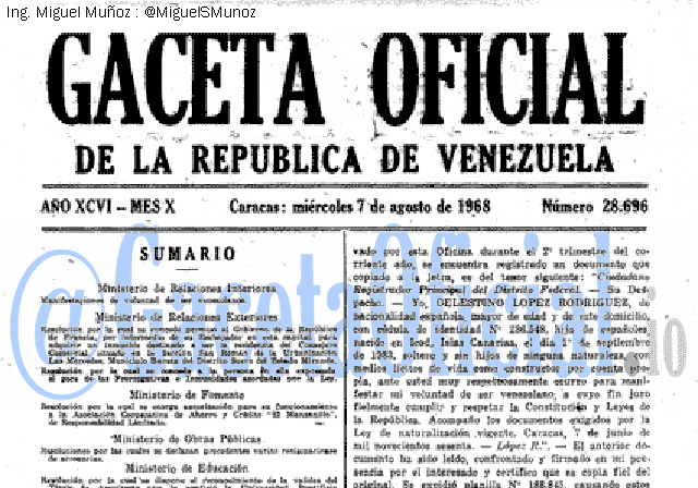 Gaceta Oficial 28696 del 7 Agosto 1968