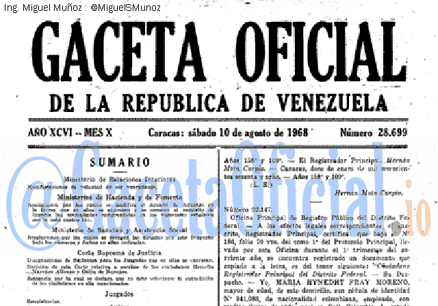 Gaceta Oficial 28699 del 10 Agosto 1968