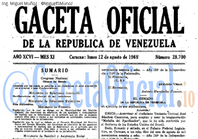 Gaceta Oficial 28700 del 12 Agosto 1968