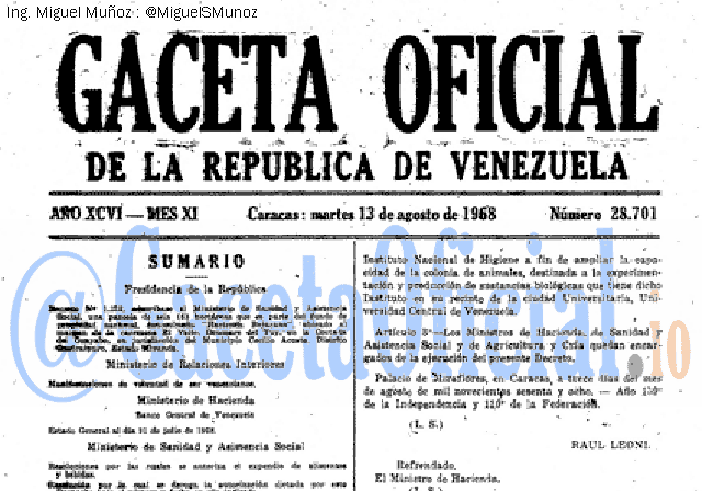 Gaceta Oficial 28701 del 13 Agosto 1968