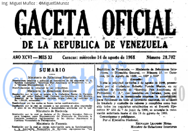 Gaceta Oficial 28702 del 14 Agosto 1968