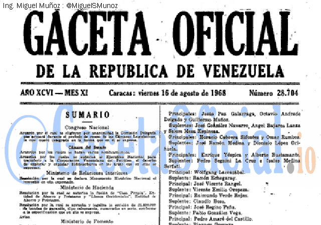 Gaceta Oficial 28704 del 16 Agosto 1968