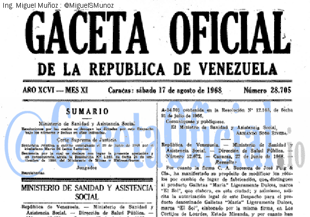 Gaceta Oficial 28705 del 17 Agosto 1968