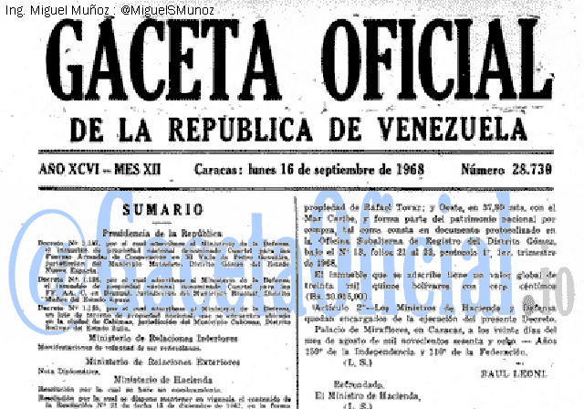 Gaceta Oficial 28730 del 16 Septiembre 1968