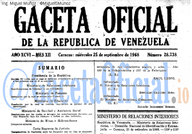 Gaceta Oficial 28738 del 25 Septiembre 1968