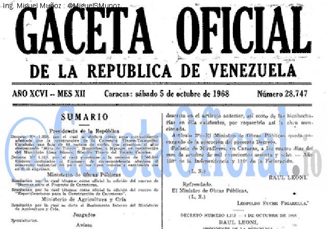 Gaceta Oficial 28747 del 5 Octubre 1968