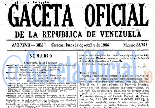Gaceta Oficial 28753 del 14 Octubre 1968