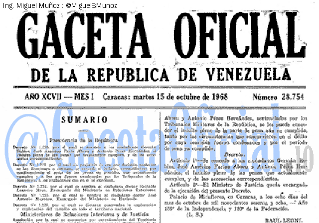 Gaceta Oficial 28754 del 15 Octubre 1968
