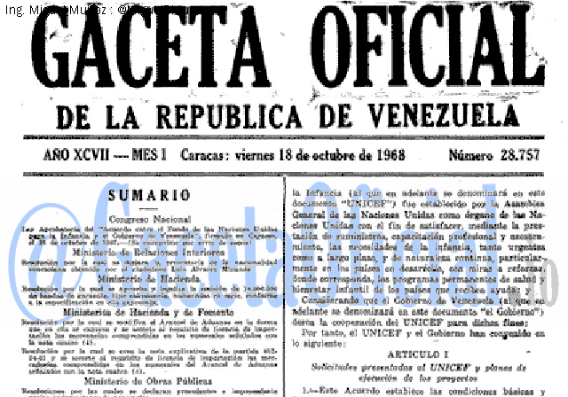 Gaceta Oficial 28757 del 18 Octubre 1968