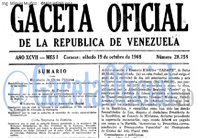 Gaceta Oficial 28758 del 19 Octubre 1968