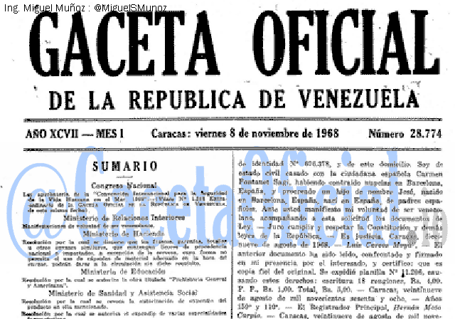 Gaceta Oficial 28774 del 8 Noviembre 1968