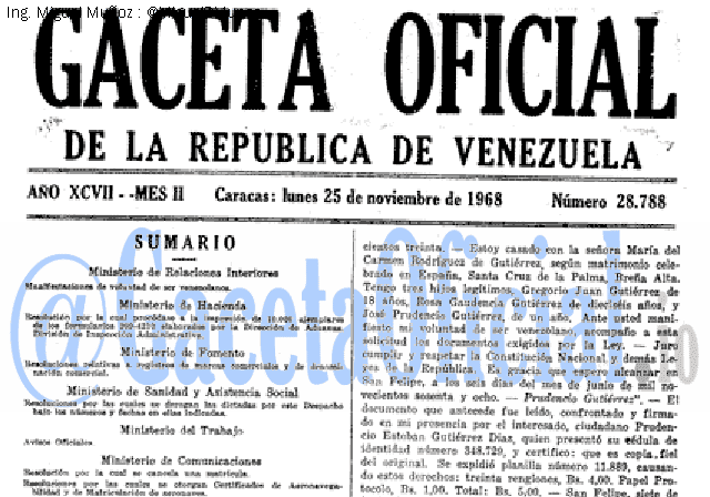 Gaceta Oficial 28788 del 25 Noviembre 1968