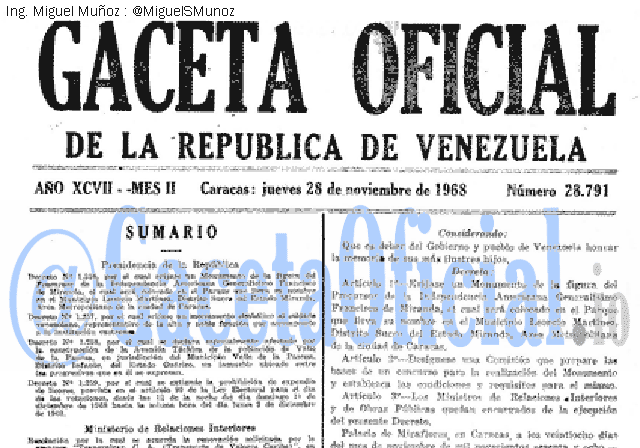 Gaceta Oficial 28791 del 28 Noviembre 1968