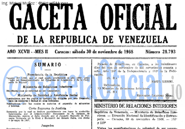 Gaceta Oficial 28793 del 30 Noviembre 1968