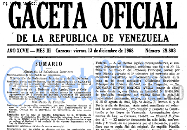 Gaceta Oficial 28803 del 13 Diciembre 1968