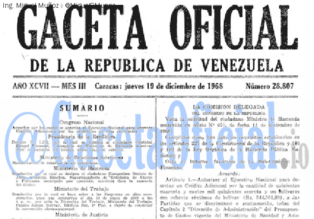 Gaceta Oficial 28807 del 19 Diciembre 1968