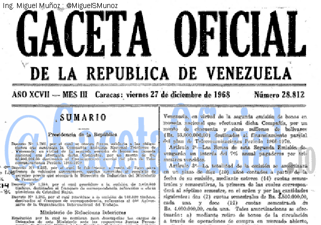Gaceta Oficial 28812 del 27 Diciembre 1968