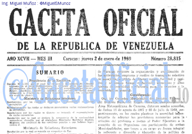 Gaceta Oficial 28815 del 2 Enero 1969