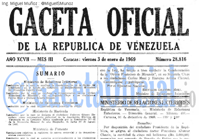 Gaceta Oficial 28816 del 3 Enero 1969