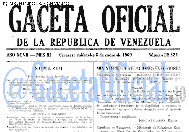 Gaceta Oficial 28820 del 8 Enero 1969