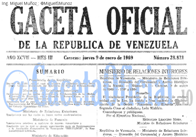 Gaceta Oficial 28821 del 9 Enero 1969