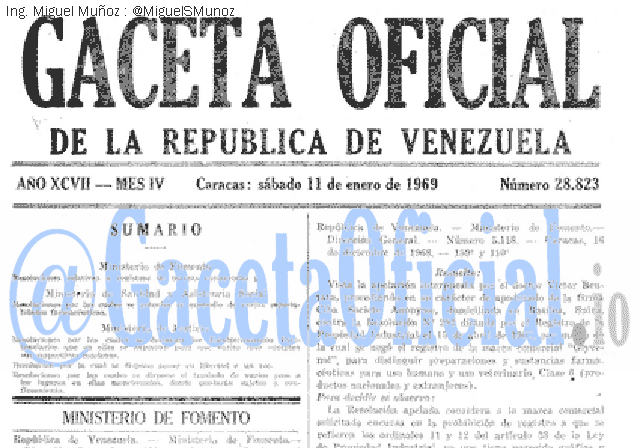 Gaceta Oficial 28823 del 11 Enero 1969