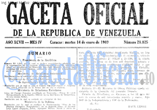 Gaceta Oficial 28825 del 14 Enero 1969