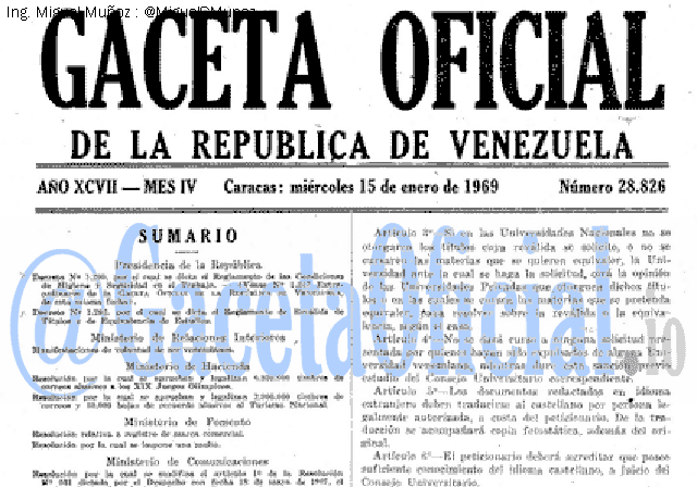 Gaceta Oficial 28826 del 15 Enero 1969