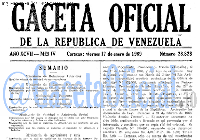 Gaceta Oficial 28828 del 17 Enero 1969