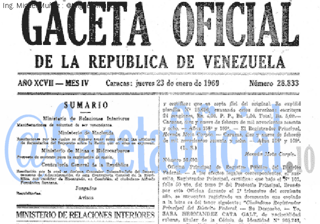 Gaceta Oficial 28833 del 23 Enero 1969