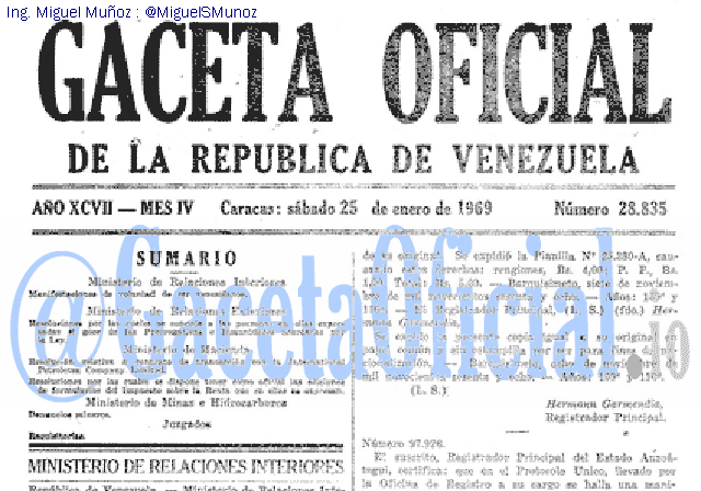 Gaceta Oficial 28835 del 25 Enero 1969