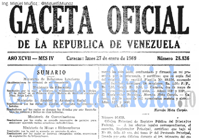 Gaceta Oficial 28836 del 27 Enero 1969