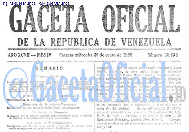 Gaceta Oficial 28838 del 29 Enero 1969