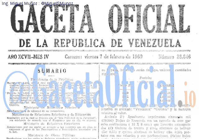 Gaceta Oficial 28846 del 7 Febrero 1969