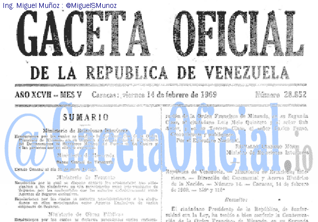 Gaceta Oficial 28852 del 14 Febrero 1969