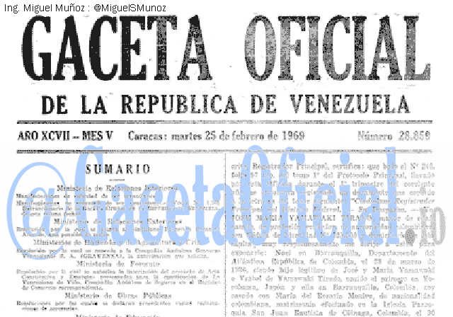 Gaceta Oficial 28859 del 25 Febrero 1969