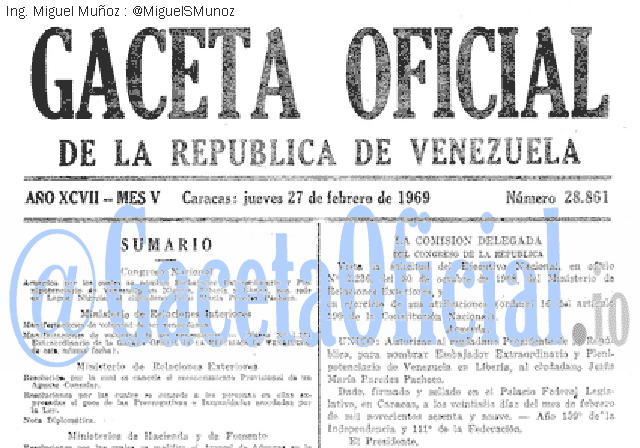 Gaceta Oficial 28861 del 27 Febrero 1969