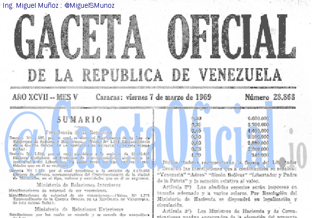 Gaceta Oficial 28868 del 7 Marzo 1969