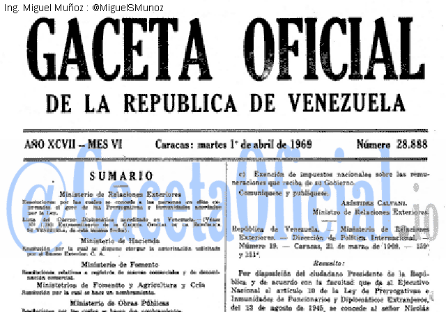 Gaceta Oficial 28888 del 1 Abril 1969
